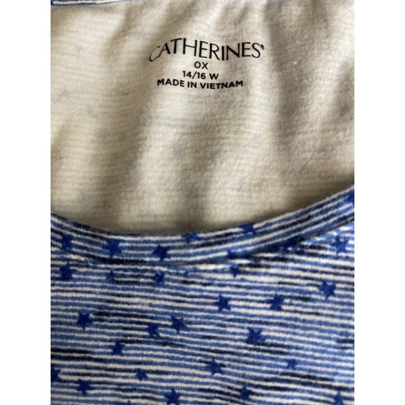 Catherines Tee Shirt Womens Plus Size 0X 14/16W Blue Stars Short Sleeve Stretch - Picture 8 of 8